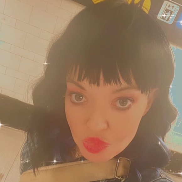 Women 14 Inches Black Mixed Blue Synthetic Short Curly Wigs with Bangs - Picture 12 of 15